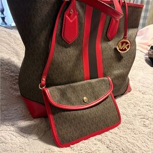 Michael Kors Brown and Red Tote Bag Set